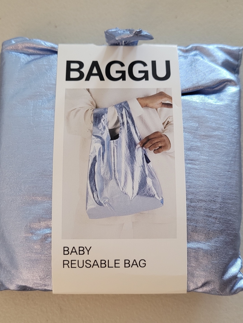 BAGGU Baby Reusable Tote in Metallic Light Blue